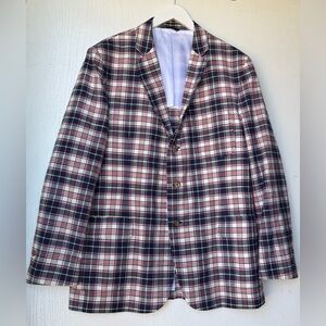 Brooks Brothers Regent Fit Plaid Blazer Mens 44R Red Navy Blue Cotton Blend